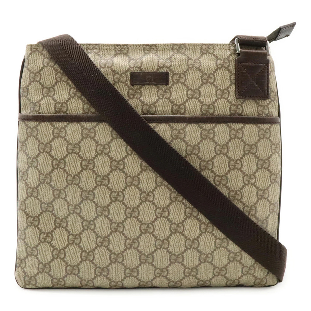 Gucci GG Supreme Crossbody Bag Gusset Leather Beige Cream Dark Brown